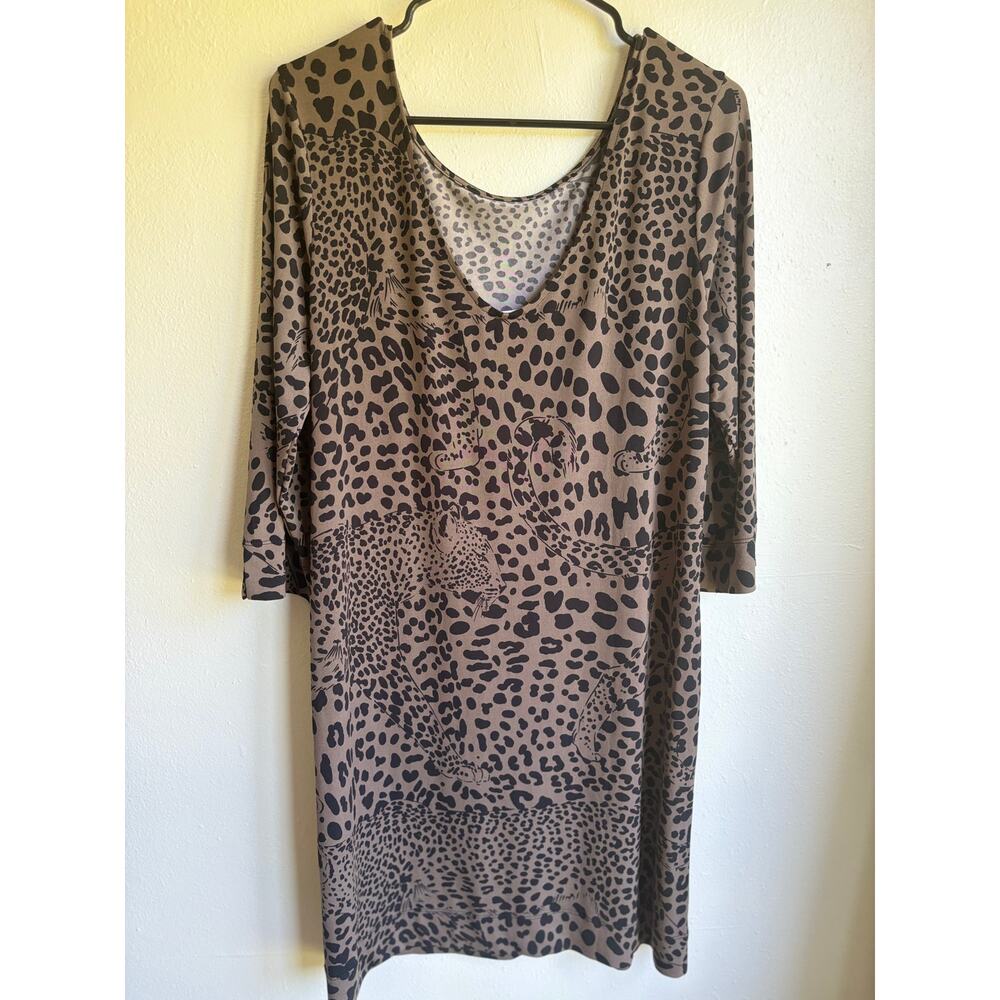 Banana Republic Womens Animal Print Dress 3/4 Sleeve‎ Leopard Print Brown Size L - Picture 2 of 4